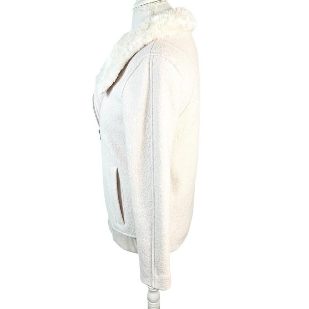 Zara Trafaluc Moto Asymmetrical Zip Coat Faux Fur Blush Pink Wool Jacket Size XS - Picture 7 of 11